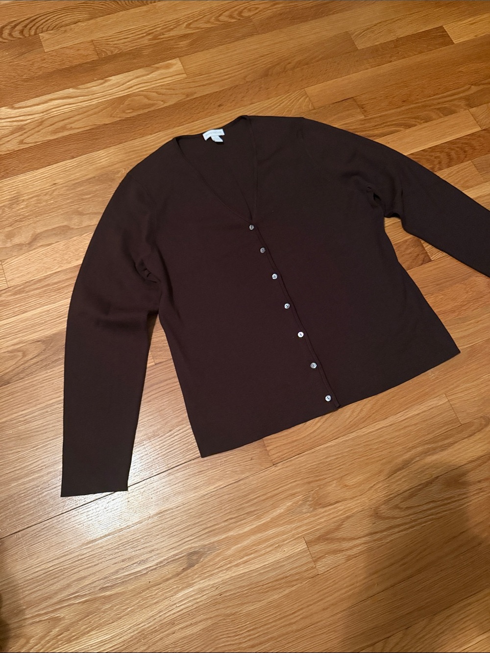 Charter Club Dark Brown Button-Front V-Neck Cardigan - Picture 2 of 10